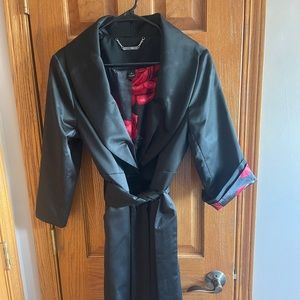 WHBM Black Satin Trench Coat